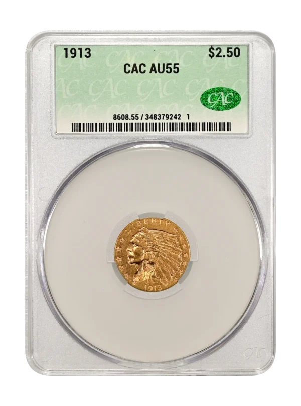 1914 $2.5 Gold CAC AU55 Obverse Holder View