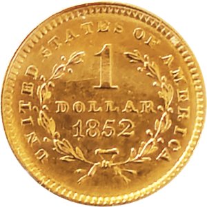 1852 $1 Liberty Head Gold Reverse View