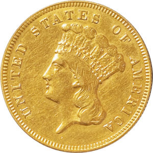 1874 $3 gold obverse view