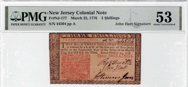 NJ Colonial Note with John Hart Signature, Fr-NJ177