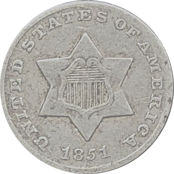 1851 O Three Cent Silver Obverse