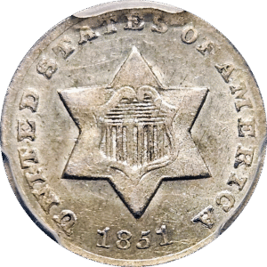 1851 O Three Cent Silver PCGS AU58