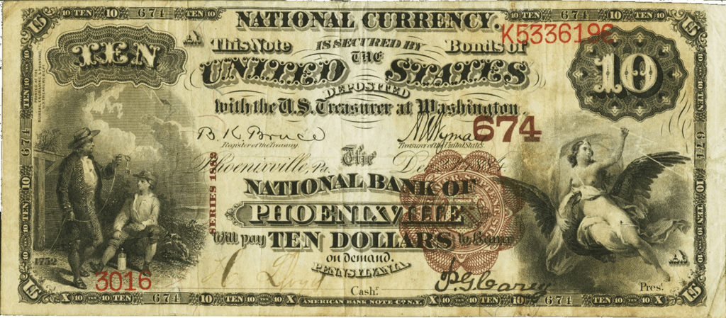 Series of 1882 Brown Back National Bank of Phoenixville obverse