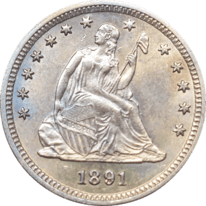 1891 Seated Liberty Quarter Obverse View