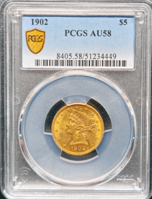 1902 Liberty Head $5 Gold PCGS AU58