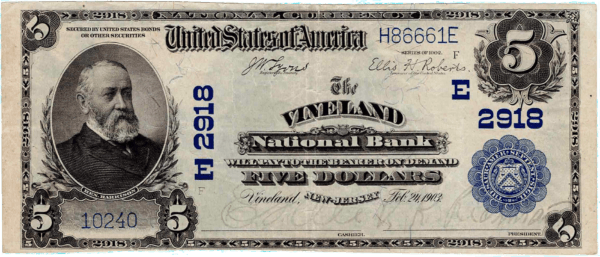 Vineland NJ National Currency 3rd charter plain back