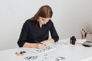 Female working at a desk