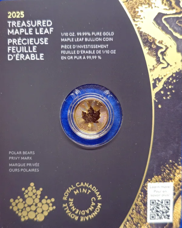 2025 1/10th Oz Maple Leaf with Polar Bear Privy in Assay