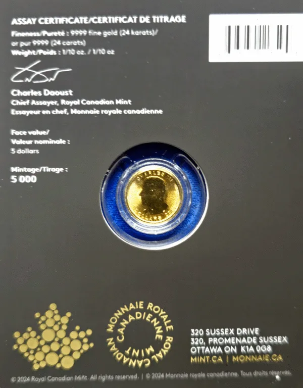 2025 1/10th Oz Maple Leaf with Polar Bear Privy in Assay