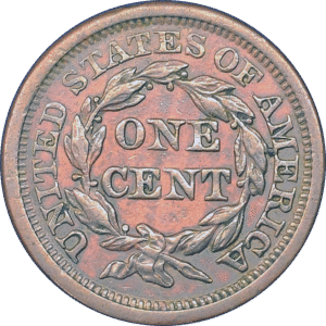 1857-lg-date-lg-cent-rev 1857 Large Date Braided Hair Large Cent Brown