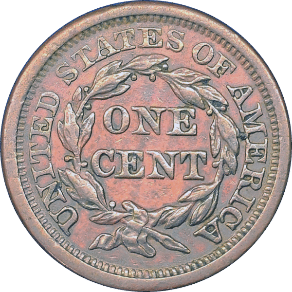 1857 Large Date Braided Hair Large Cent Brown