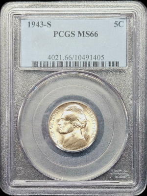 1943 S War Nickel PCGS MS66