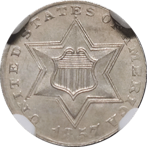 1857 Three Cent Silver NGC MS65