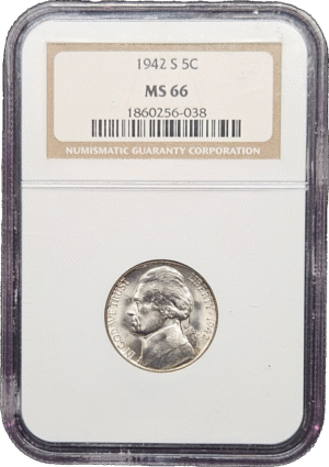 1942 S Jefferson War Nickel NGC MS66