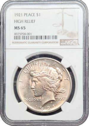 1921 Peace Dollar High Relief NGC MS65
