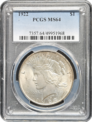 1922 Peace Silver Dollar PCGS MS64