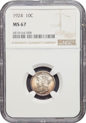 1924 Mercury Dime Toner NGC MS67