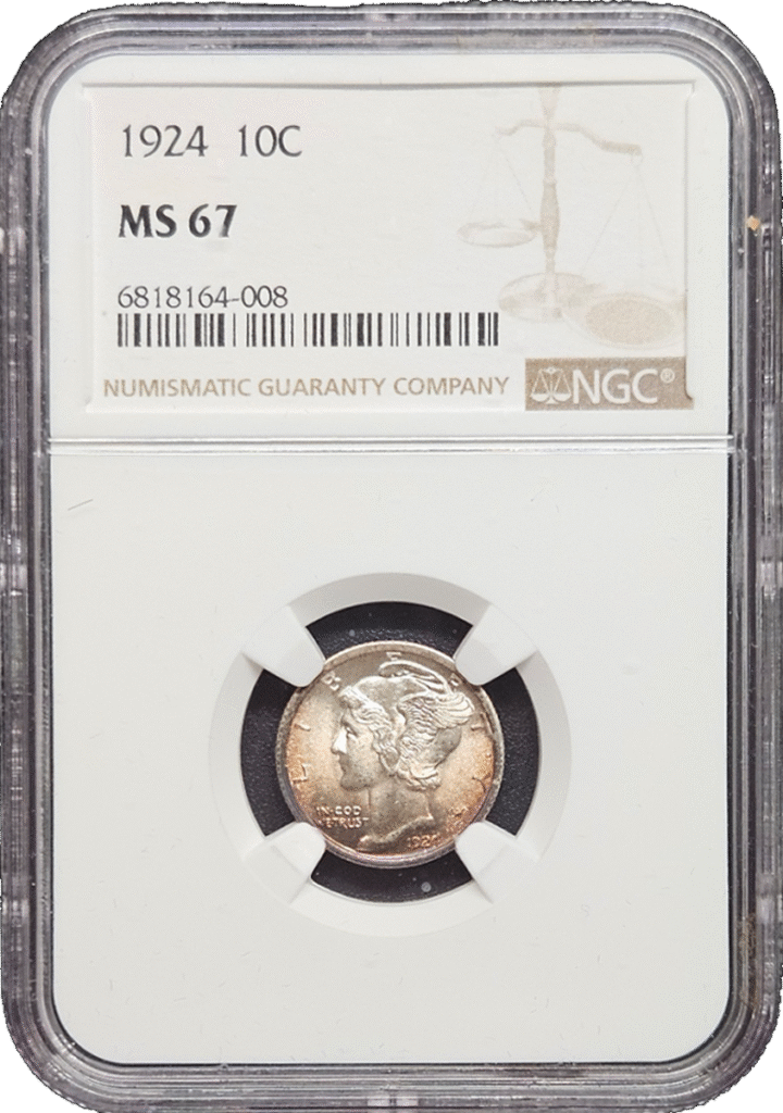 1924 Mercury Dime Toner NGC MS67