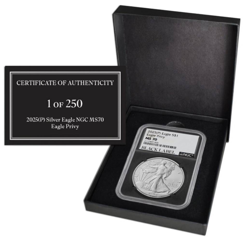 2025 P Silver Eagle NGC MS70 Black Label With Eagle Privy