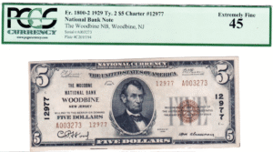 1929 Type2 %5 national currency of Woodbine NJ
