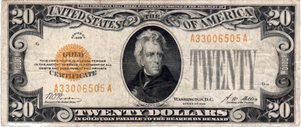 Fr2042 Series of 1928 $20 gold Certificate