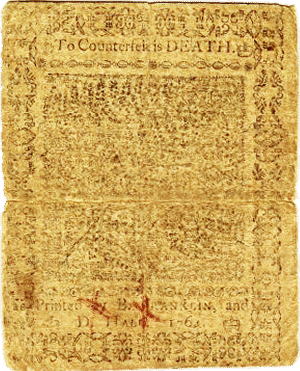 1764 Pennsylvania Colonia Twenty Shilling Note printed by Franklin and Hall