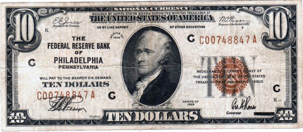 $10 Federal Reserve Bank of Philadelphia Brown Seal