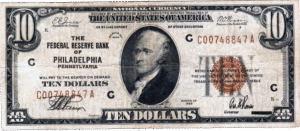 $10 Federal Reserve Bank of Philadelphia Brown Seal