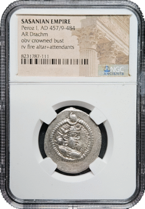Sasanian Empire Silver Drachm NGC AD 457-484