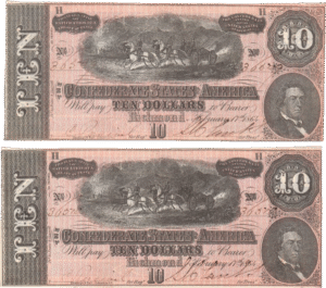 T68 Confederate $10 notes with consecutive serial numbers