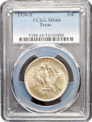 1936 S Silver Texas Commemorative Half Dollar PCGS MS66
