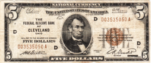 $5 Federal Reserve Bank of Cleveland Brown Seal