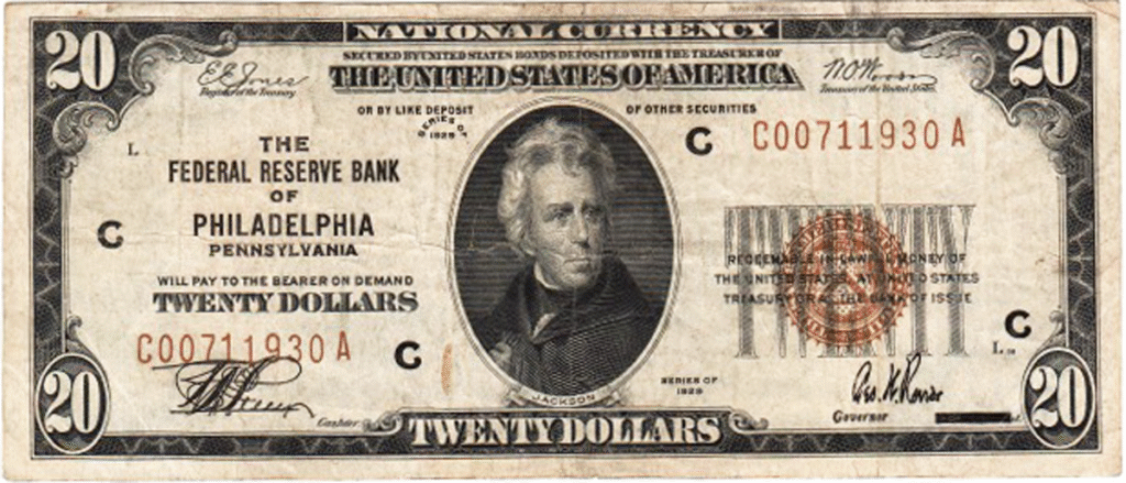 $20 Federal Reserve Bank of Philadelphia Brown Seal