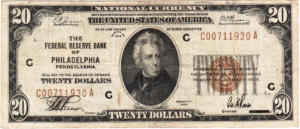 $20 Federal Reserve Bank of Philadelphia Brown Seal