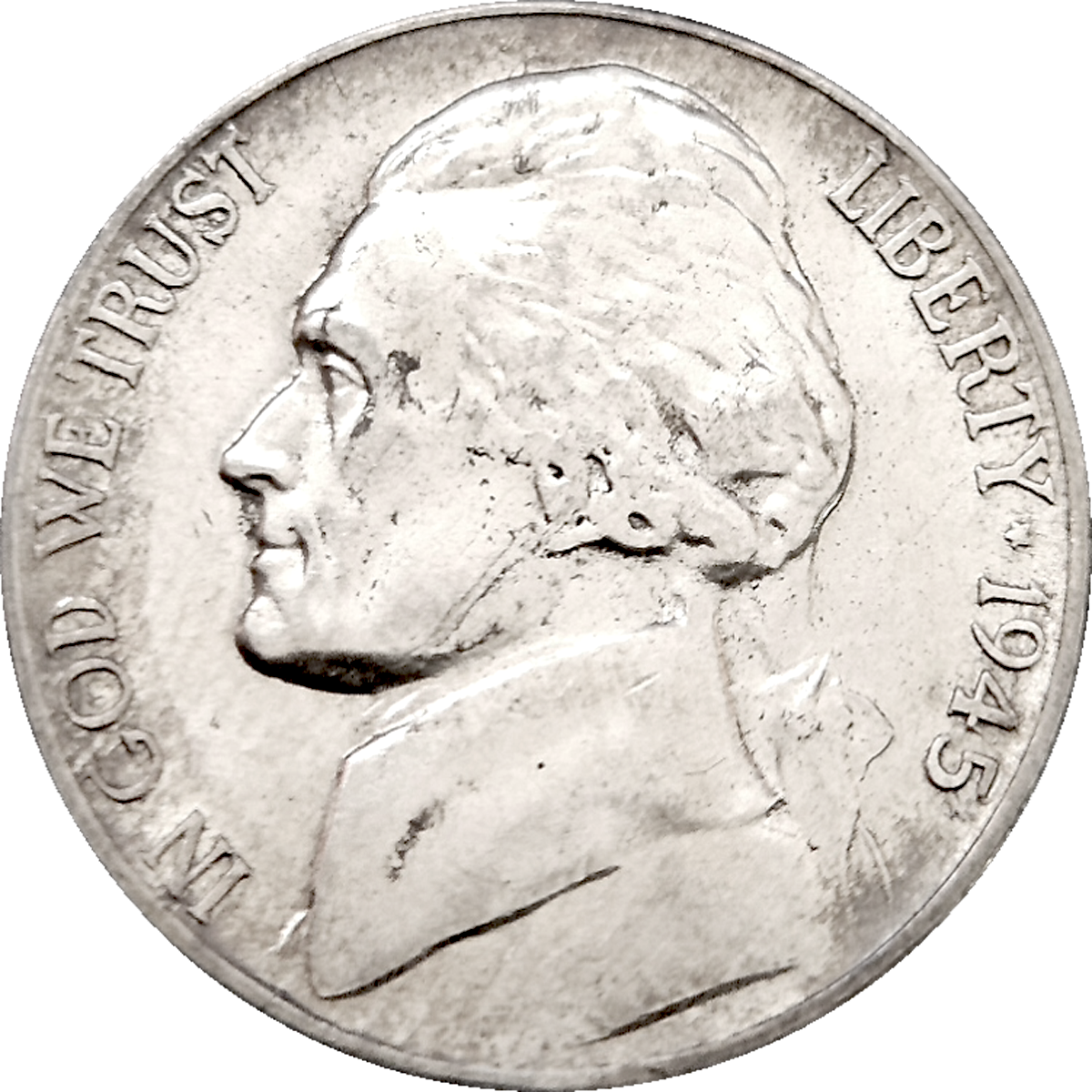 1945 P Jefferson World War II Era Nickel - Rainbow Toned Reverse - Image 3