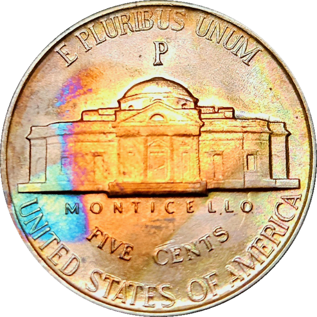 Rainbow toned 1945 P Jefferson War Nickel