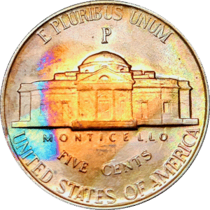 Rainbow toned 1945 P Jefferson War Nickel