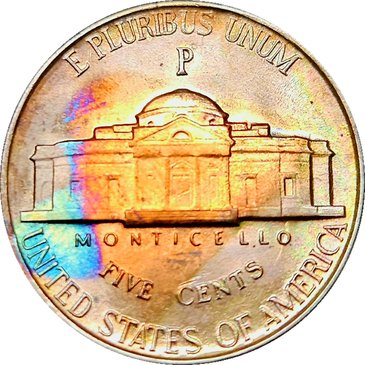 Rainbow toned 1945 P Jefferson War Nickel