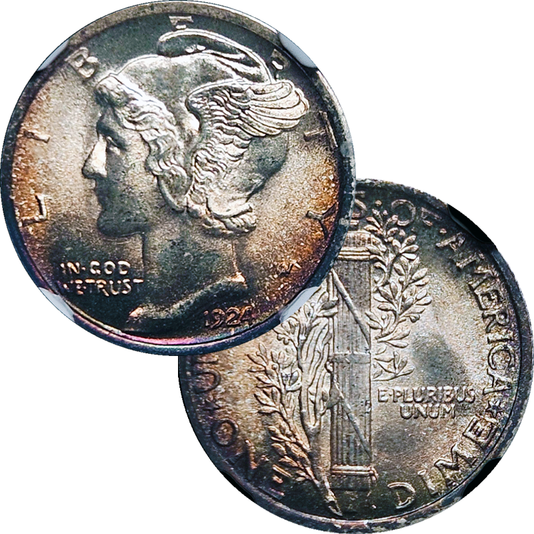 1924 Mercury Dime Toner NGC MS67