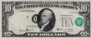 1969 C series $10 shifted third print