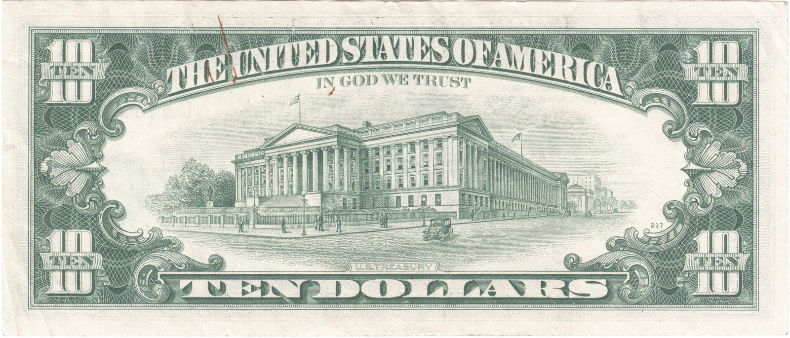 1969 C series $10 shifted third print