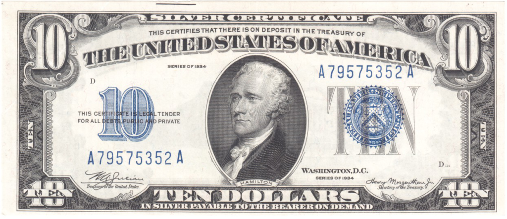 Fr1701M 1934 Series $10 Silver Certificate Mule