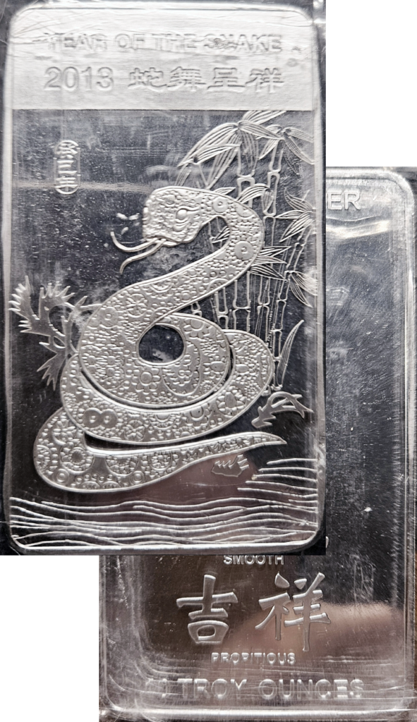 2013 'Year of the Snake' 10 Troy Ounce Fine Silver Bar