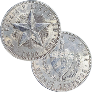 1916 Cuba 20 centavo silver coin